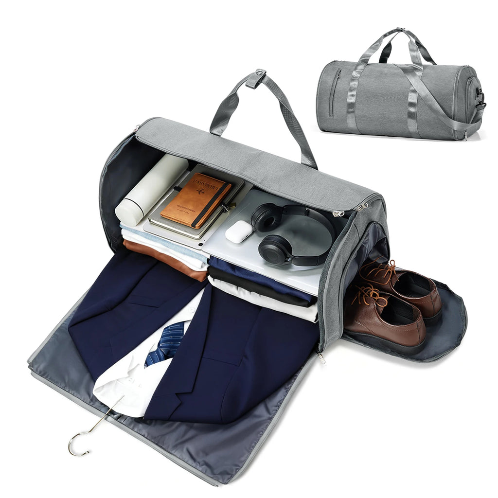 Foldable Convertible Garment Duffle Bag for Travel - 2-in-1 Hanging Suit Organizer & Carry-On Duffel Luggage Business Travel Bag