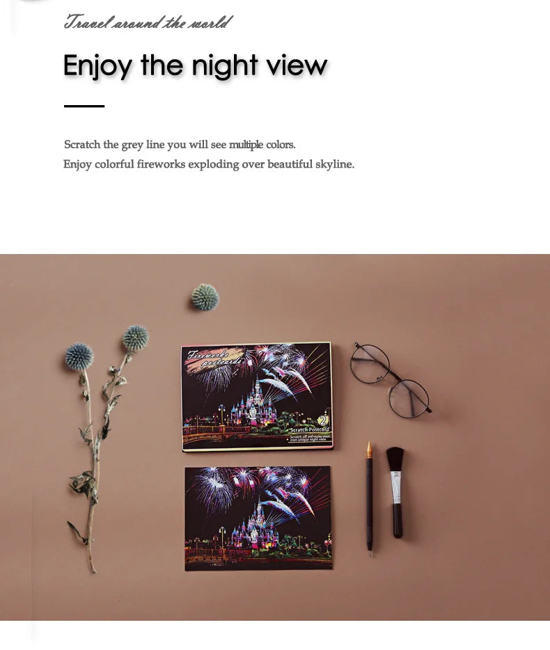 4Pcs Children DIY Night Scene Art Scratch Painting Toys City Building Landscape Kids Educational Toys Birthday Gift Room Decor