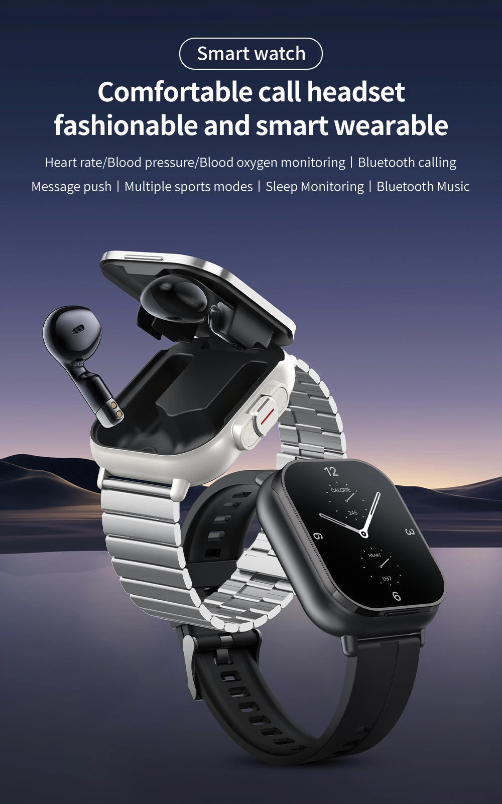 2026 New Smartwatch TWS Earphone 2.01' Bluetooth Call Heart Rate Monitor Sport Fitness Tracker 2 in 1 Smart Watch Headset