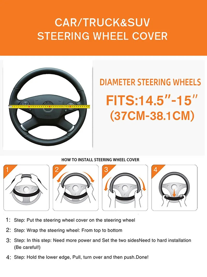 Car Steering Wheel Cover Without Inner Ring 37-38cm Three-dimensional Leather Embroidered Color Diamond-encrusted Breathable