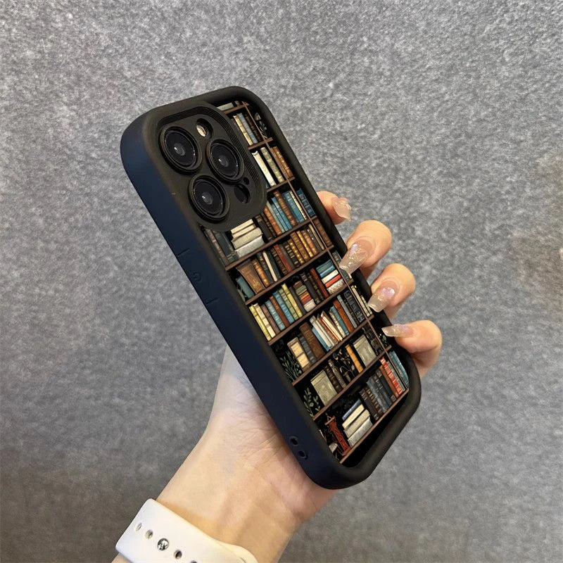Creative Bookshelf Phone Case for iPhone 16 15 14 13 12 11 Pro Max Mini XR XS X 7 8 6 6s Plus Soft TPU Back Cover