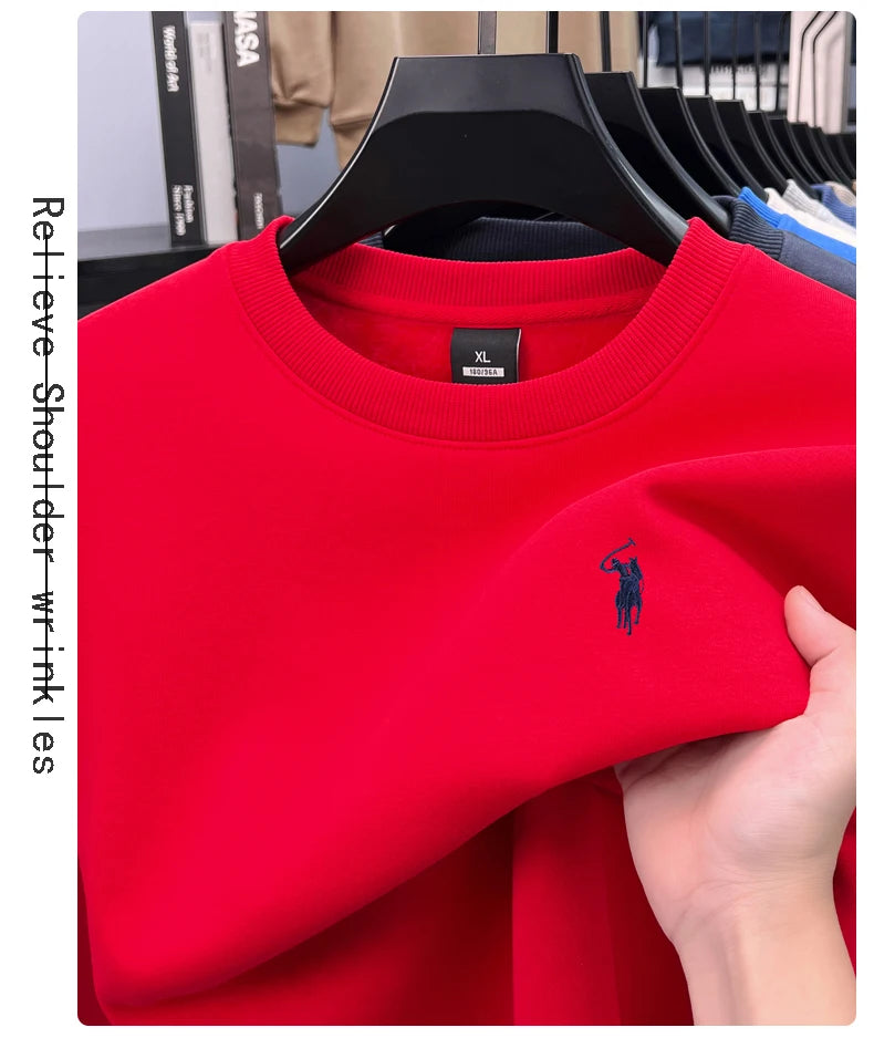 Designer brand men's round neck sportswear autumn new item thickened warm luxury pony print loose casual Paul pullover