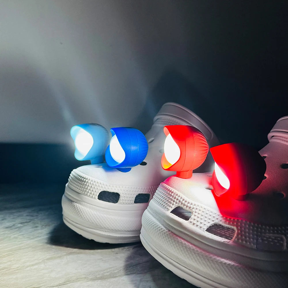 2pcs LED Shoe Lights Charms Upgrade Headlight Rechargeable for Night Walks Shoes Charms PVC Accessories, 3 Lighting Modes