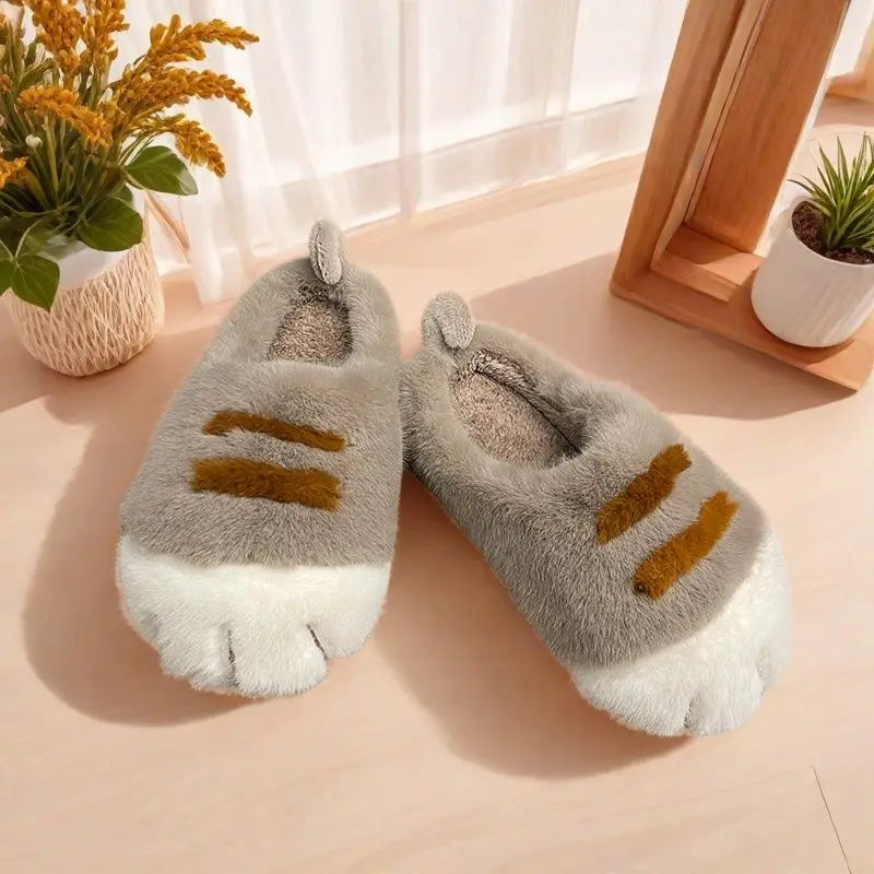 Cuddly Hug Cat Slippers Women Winter Home Fur Slides Kawaii Floor Shoes Furry Slippers Girl Kitty Mules Funny Cute Gift Slippers