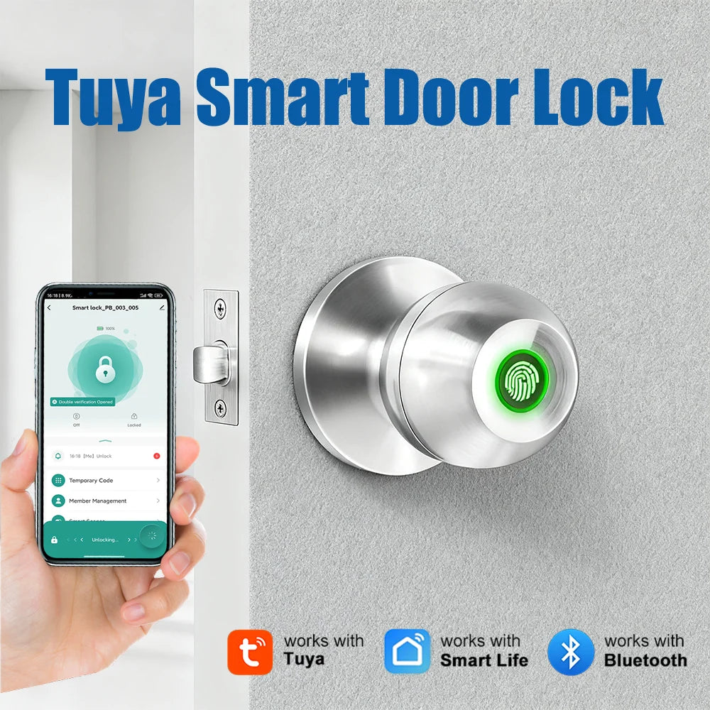 Tuya Door Lock Bluetooth Fingerprint Recognition Lock Smart Life Unlocking Automation Residential Security Protection