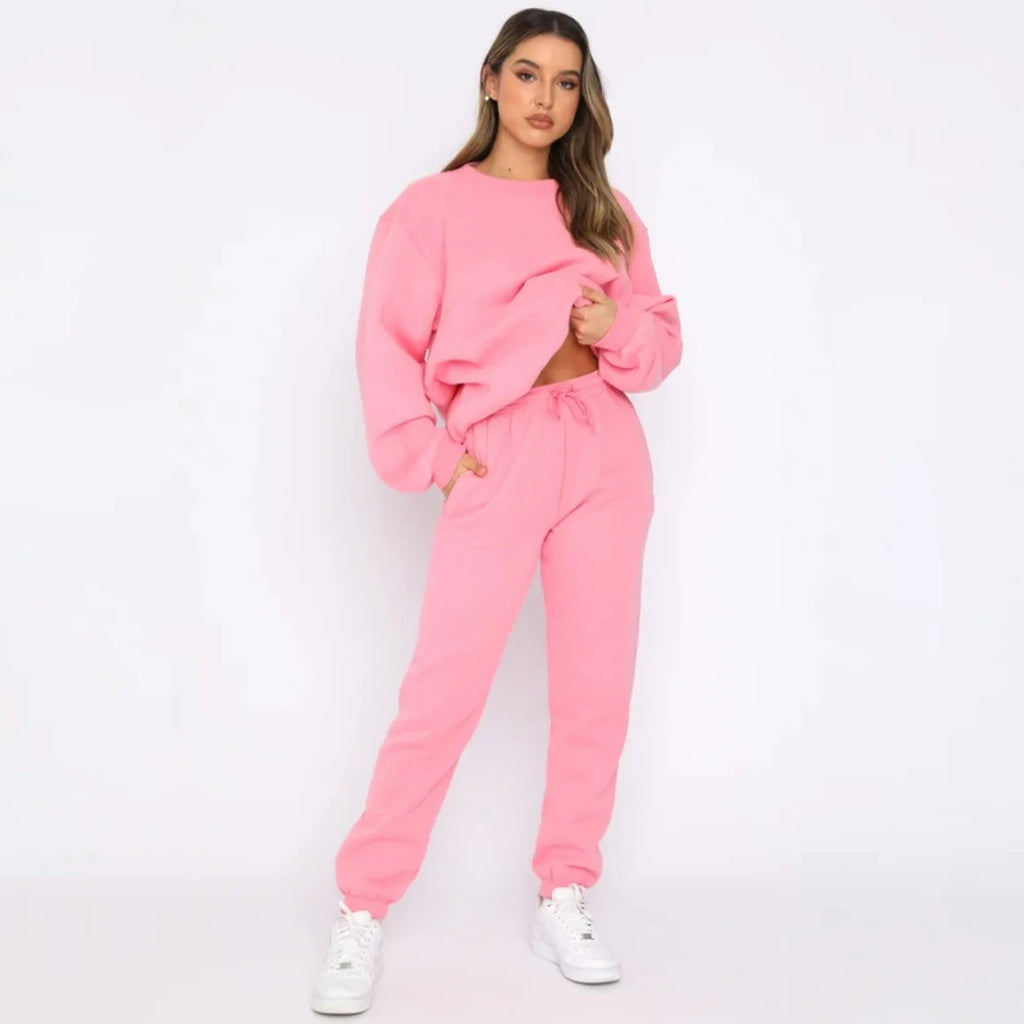Осение Женские Костюмы Women's Winter Warm Suit Round Neck Solid Color Long Sleeve Pullover Sweatshirt Sweatpants Штаны Женские