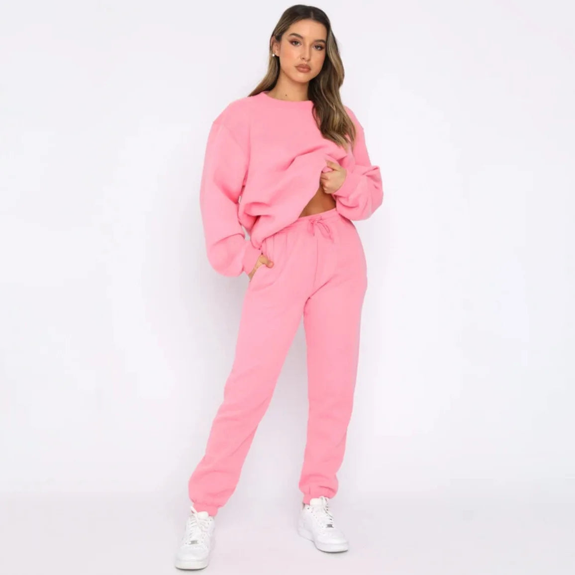 Осение Женские Костюмы Women's Winter Warm Suit Round Neck Solid Color Long Sleeve Pullover Sweatshirt Sweatpants Штаны Женские
