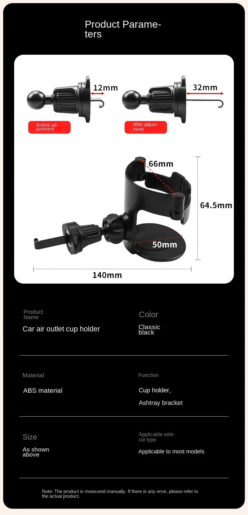 Car Water Cup Holder Tea beverage Holder Car air conditioning outlet ashtray fixed frame seat multi-function