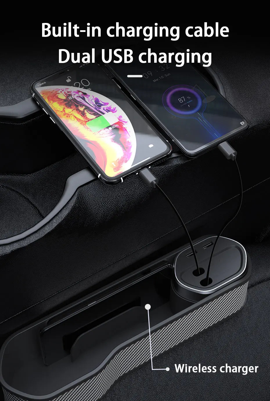 SEAMETAL Car Seat Gap Filler Organizer With Cup Holder Front Seat Console Side Pocket With Wireless Charging,Type-C,Lightning