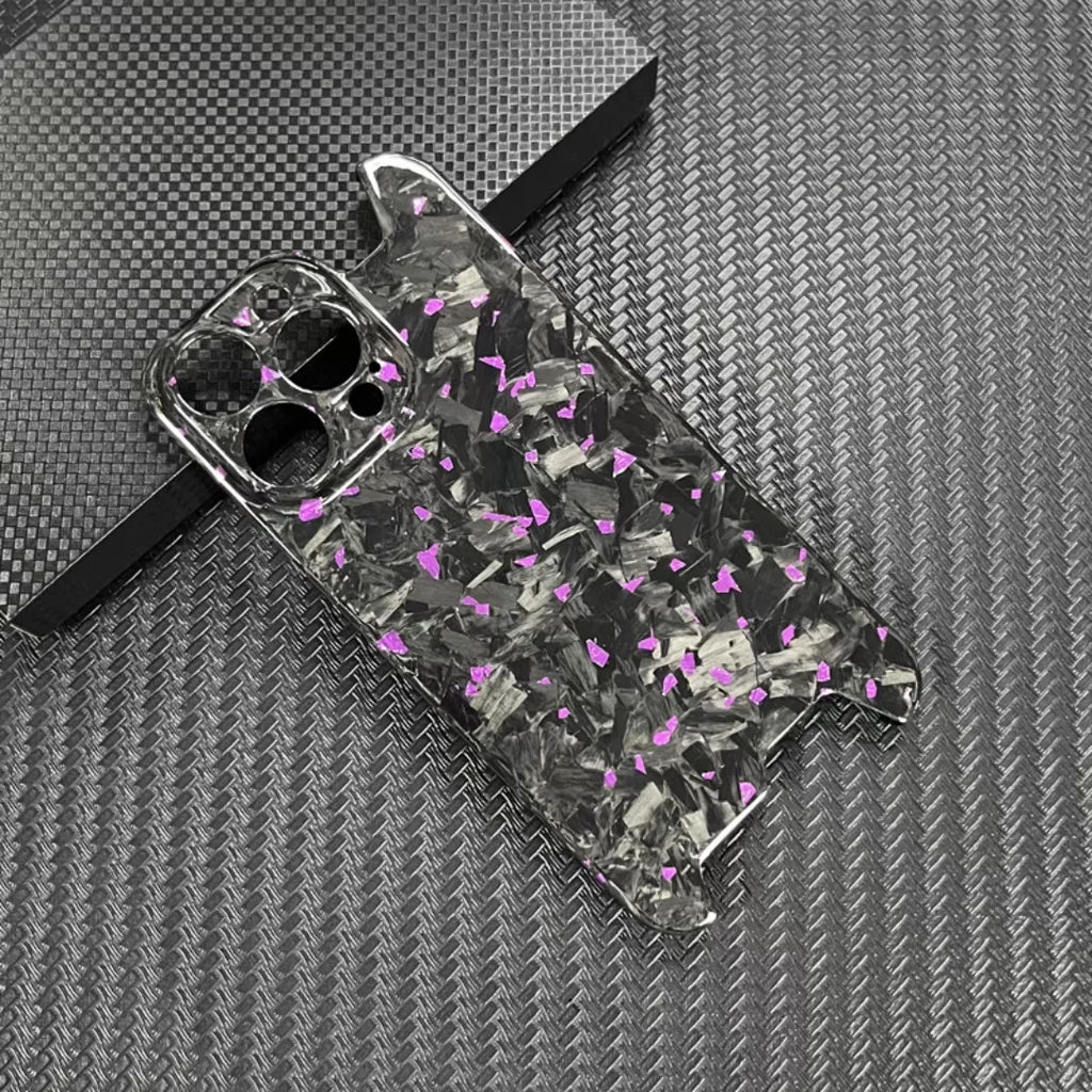Glossy Forged Ultra Thin Genuine Pure Carbon Fiber Cover For iPhone 15 14 16 Pro Max Glitter Bling Irregular Shockproof Case
