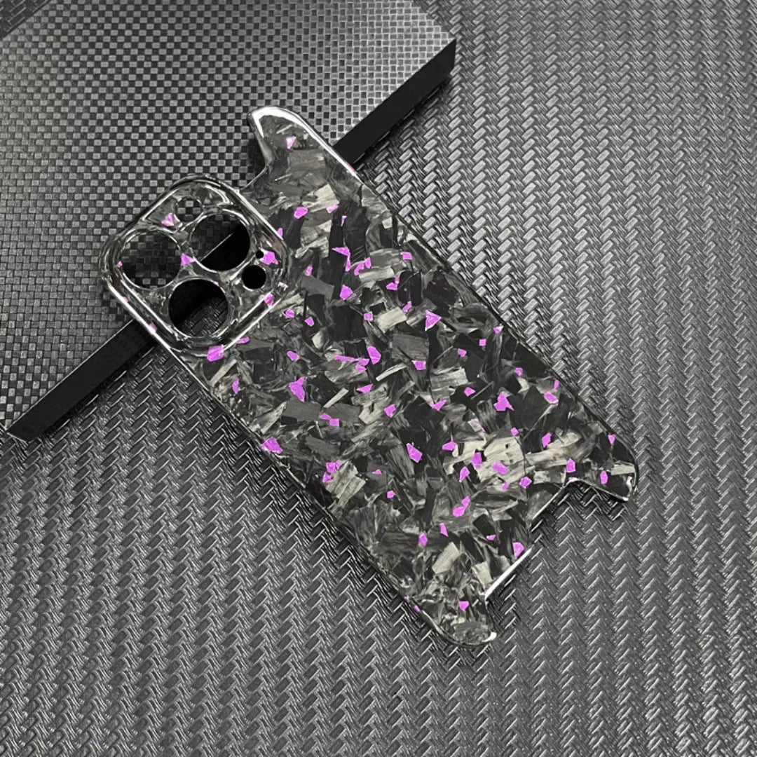Glossy Forged Ultra Thin Genuine Pure Carbon Fiber Cover For iPhone 15 14 16 Pro Max Glitter Bling Irregular Shockproof Case