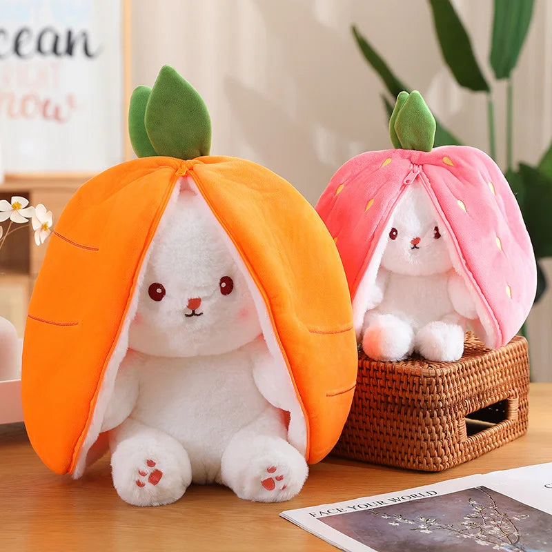 Kawaii Fruit Transfigured Bunny Plush Toy Cute Carrot Strawberry Turn Into Rabbit Plush Toy Kids Birthday Christmas Gift