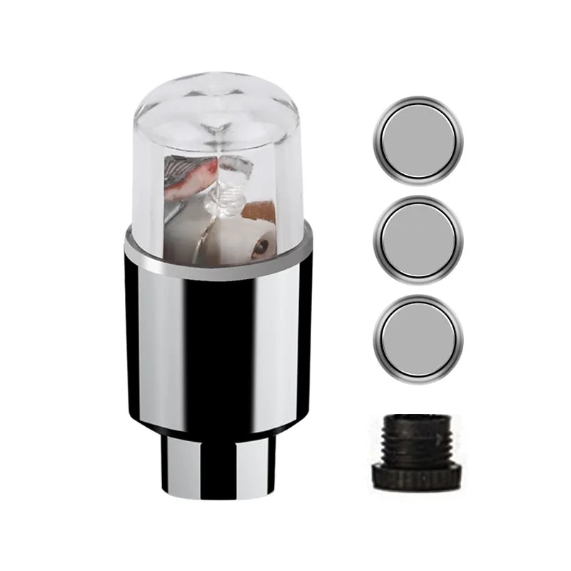 4Pcs Colorful LED Wheel Lights Car Tire Valve Caps Neon Light Bulb Universal Car Motorcycle Bicycle Valve Cover Auto Exterior
