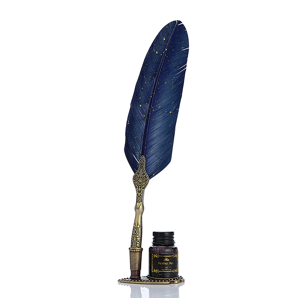 1 Set Retro Calligraphy Feather Dip Pen with 2 Nib Set Quill Fountain Writing Creative Vintage Stationery Gift Box no ink