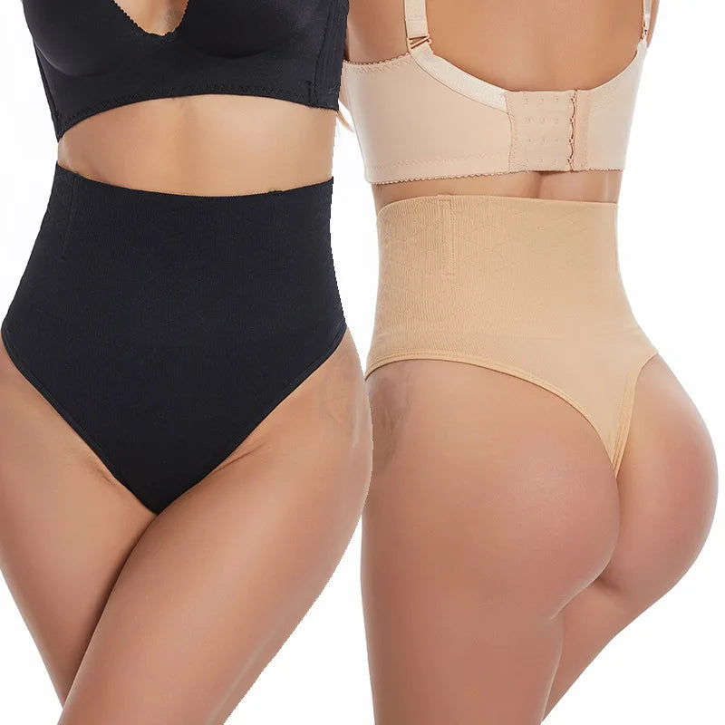 Thin Thong Women's Strong Hip Lift Tummy Control Panties with Fishbone Steel Boning Waist Cincher Mid-High Waist Shaper