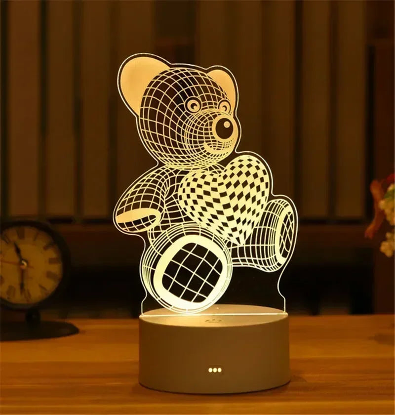3D Acrylic LED Night Light USB Powered Bedroom Bedside Decor Night Lamp Birthday Kid Gifts Table Ornaments Novelty Lighting