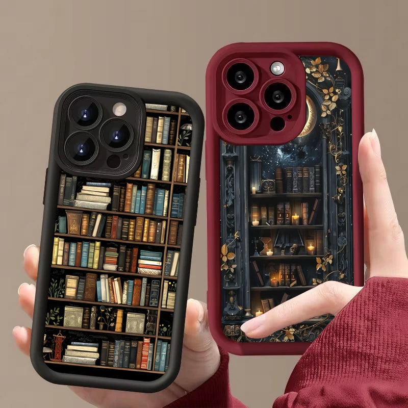 Creative Bookshelf Phone Case for iPhone 16 15 14 13 12 11 Pro Max Mini XR XS X 7 8 6 6s Plus Soft TPU Back Cover