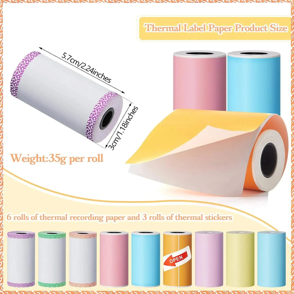 9 Rolls Thermal Printer Paper Adhesive 57X30mm Mini Printing Paper Rolls Printable Stickers For P1 Printer PeriPage A6 Printer