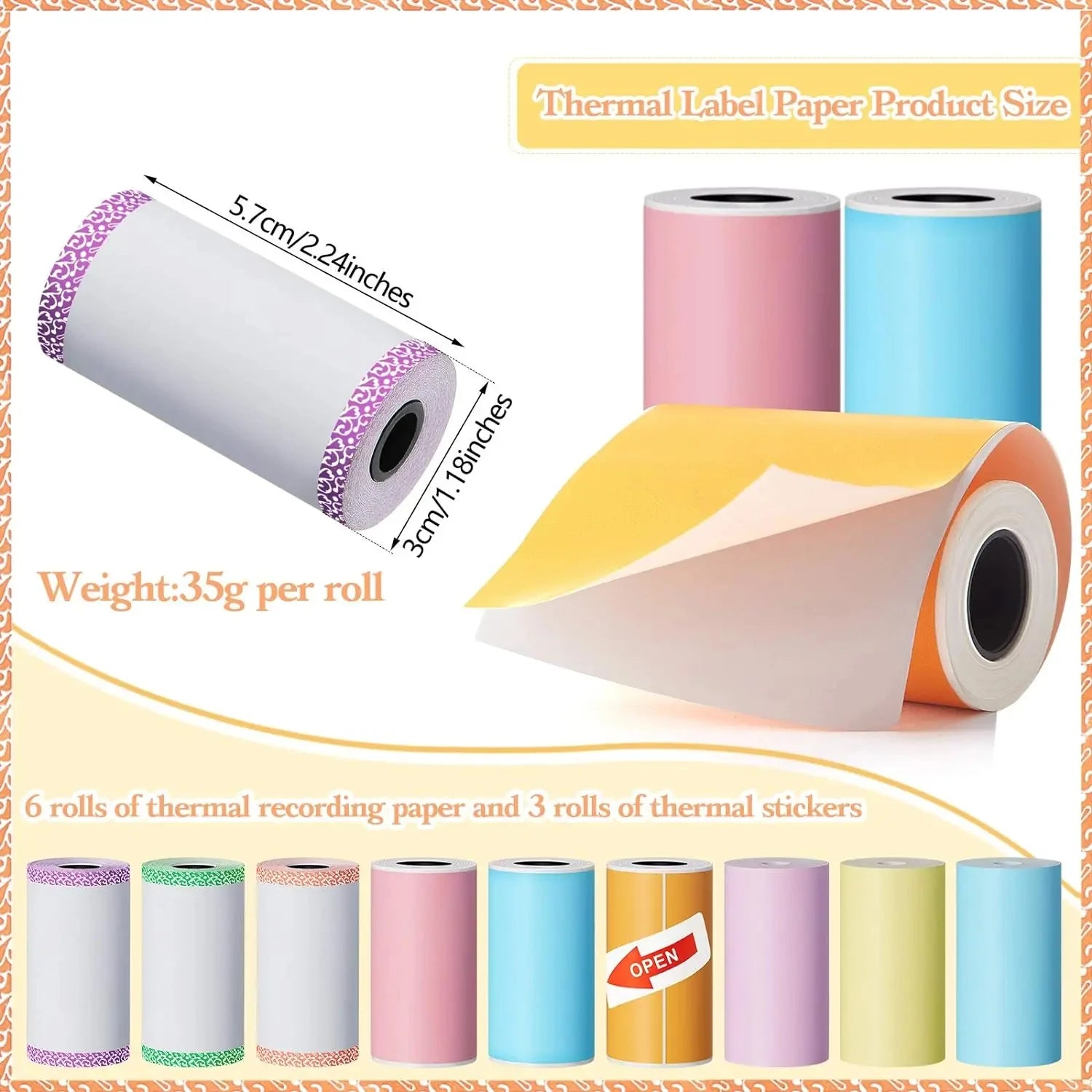 9 Rolls Thermal Printer Paper Adhesive 57X30mm Mini Printing Paper Rolls Printable Stickers For P1 Printer PeriPage A6 Printer