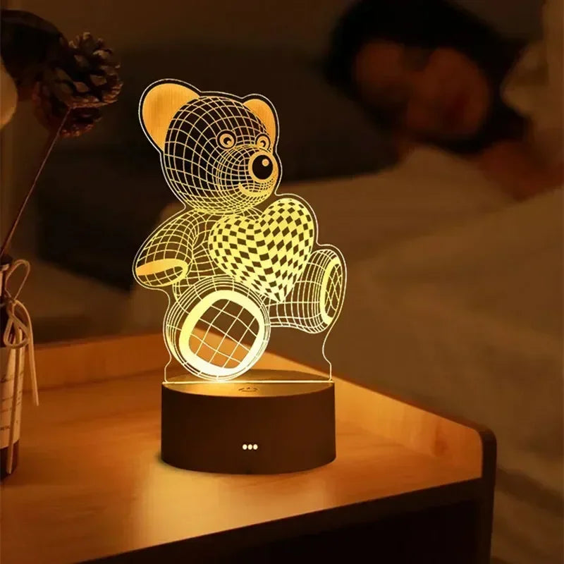 3D Acrylic LED Night Light USB Powered Bedroom Bedside Decor Night Lamp Birthday Kid Gifts Table Ornaments Novelty Lighting