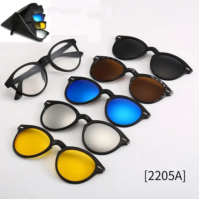 HJYFINO 5 lenes Magnet Sunglasses Clip Mirrored Clip on Sunglasses clip on glasses Polarization Clip Custom Prescription Myopia