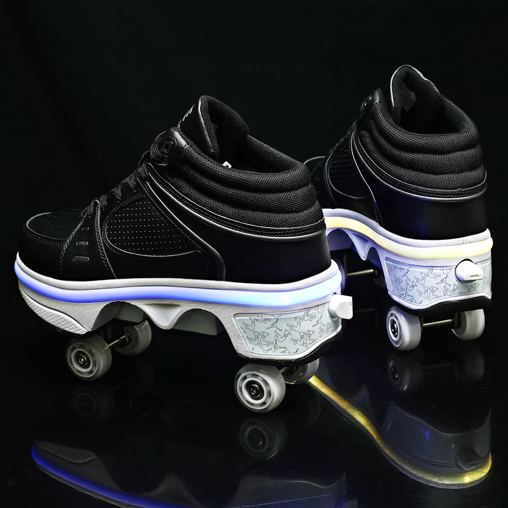Unisex Four-Wheel Roller Skate Shoes Casual Deformation Parkour Sneakers Kids Skates Stage personalized Sport Roller Skate Shoes