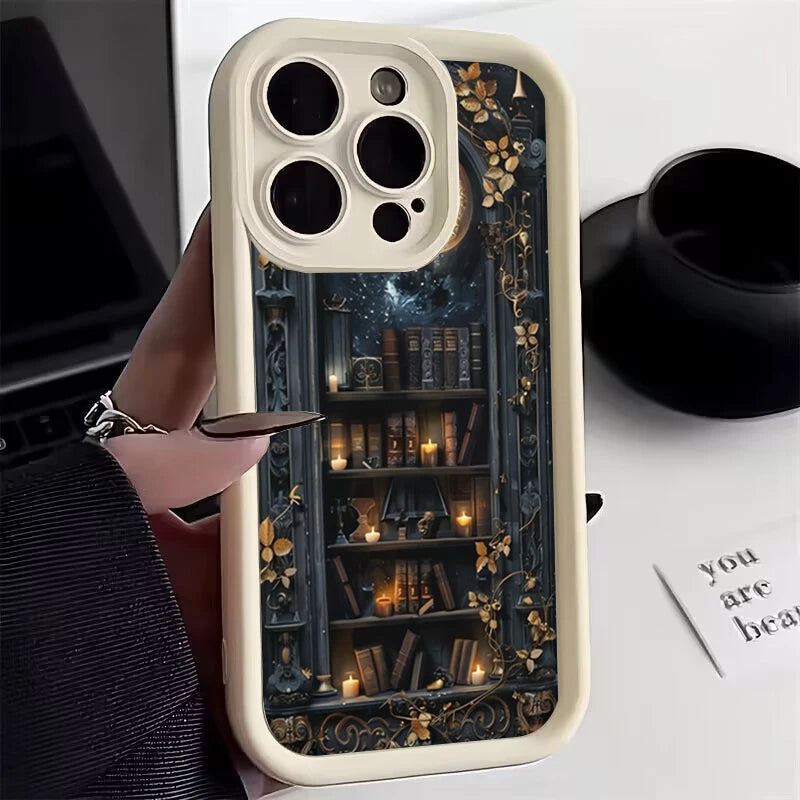 Creative Bookshelf Phone Case for iPhone 16 15 14 13 12 11 Pro Max Mini XR XS X 7 8 6 6s Plus Soft TPU Back Cover