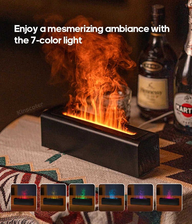 KINSCOTER Realistic Colorful Flame Aromatherapy Diffuser Aroma Essential Oil 150ml USB Air Humidifie Purifier Air Freshener
