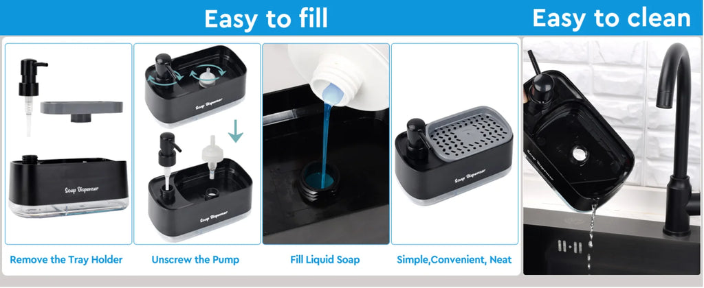 Hand and Dish Soap Dispenser Set Detergent Dispenser Sponge Holder 2-in-1 Countertop Soap Pump Dispenser for Kitchen Sink