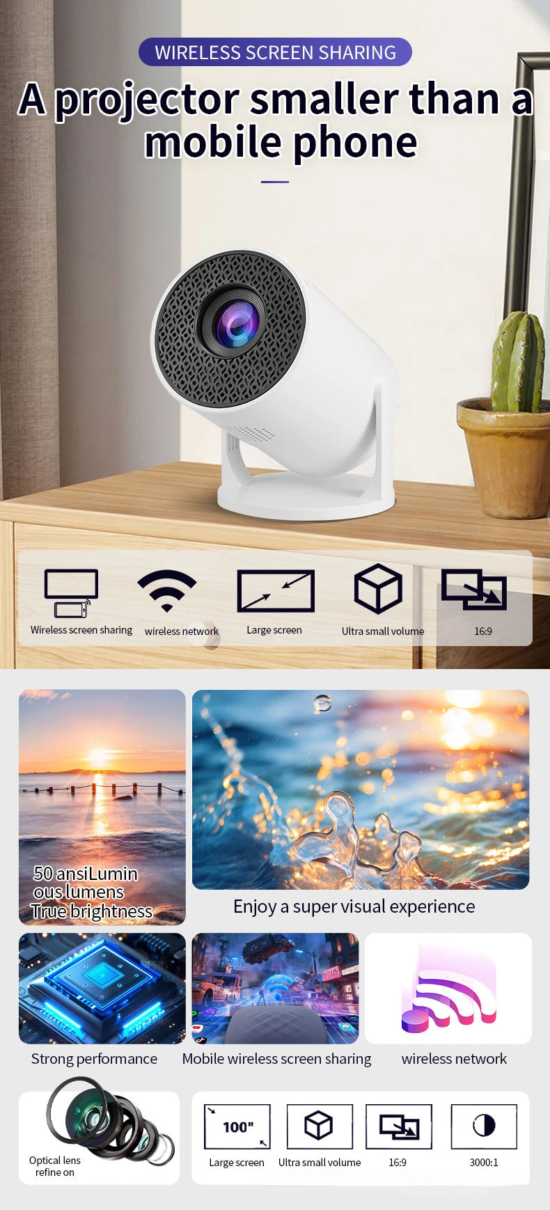 HY300 Mini portable 4k projector 1080P android Smart home  movie theater projectors bluetooth and wifi