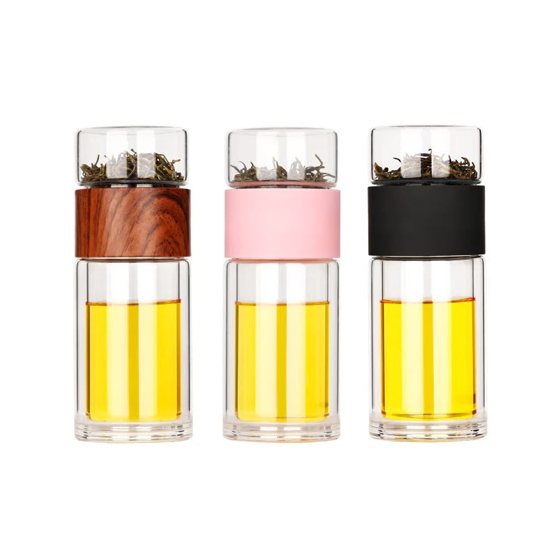 Glass Tea Bottle  Double Wall Tea Separation Glass Bottle with Tea Infuser