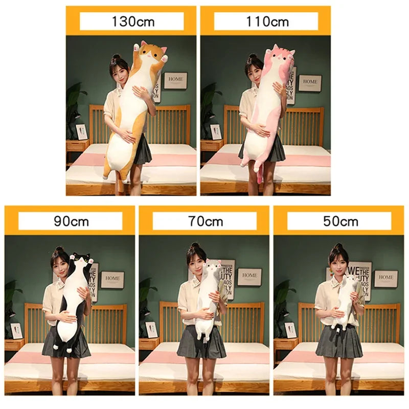 50/70cm Funny Joy Cute Soft Long Cat Plush Toys Pause Office Nap Pillow Bed Sleep Home Decor Doll for Kids Girl Gift