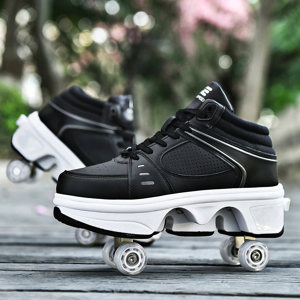 Unisex Four-Wheel Roller Skate Shoes Casual Deformation Parkour Sneakers Kids Skates Stage personalized Sport Roller Skate Shoes
