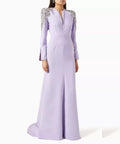 Customized Pastrol Jersey Pleat Sequined Pattern Trumpet V-neck Long Evening Dresses Luxury 2025 Celebrity Matching