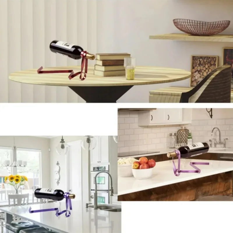 New Metal Ribbon Shaped Suspended Balanced Wine Bottle Rack Wine Display Rack Exquisite Durable Party Banquet Desktop Decoration