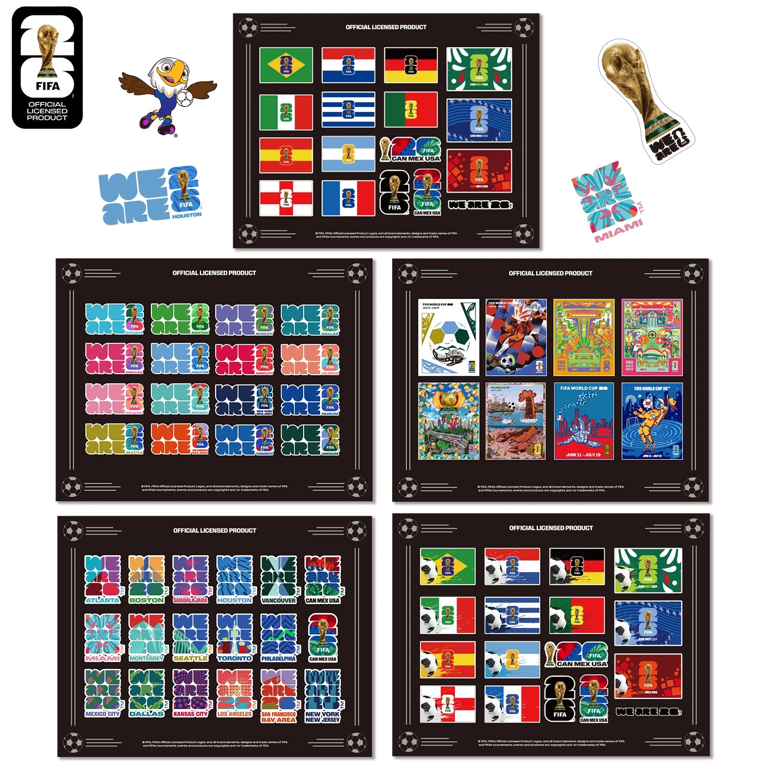 FIFA World Cup Official Authentic 2026 Soccer Stickers Football World Cup Trophy Mascot Theme Stickers,Luggage Notebook Stickers