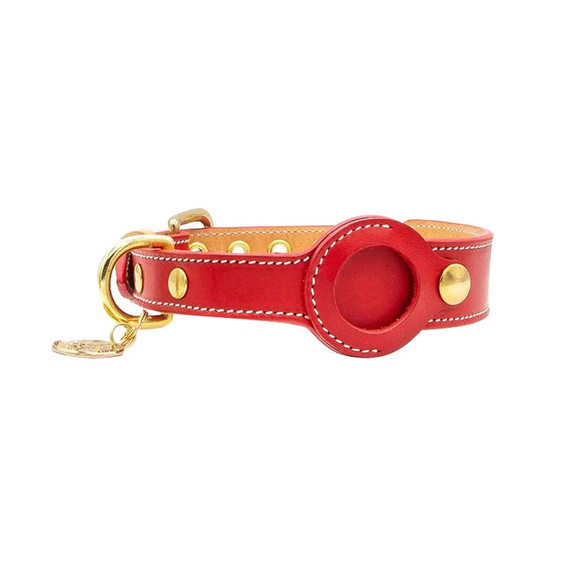Luxury Genuine Leather Airtags Pet Collar Adjustable Dog Necklace For Puppy Medium Dog Anti-lost Pet Collar With Airtag Holder