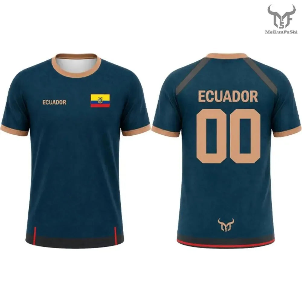 New Ecuador Flag Printed T-Shirt Men's and Women's Fashion Crew Neck Sports Jersey Loose Summer Quick Dry Soccer Training Tops