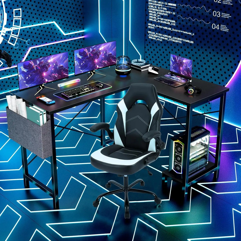 L-Shaped Gaming Desk with CPU Stand and Side Bag, Black, 50-Inch for Home Office Dorm