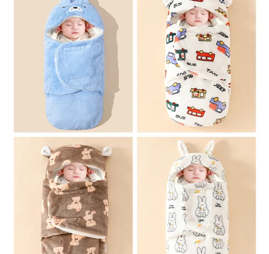 Newborn Baby Quilt Autumn Winter Style Cartoon Single Room Package Wrapped Quilt Cover Animal Pattern Pure Color Velvet Material