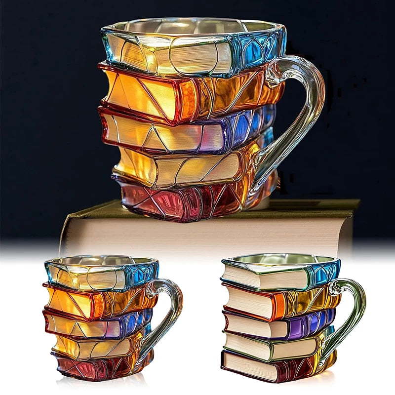 Creative Painted Book Mug 11oz Novelty 3d Painted Books Coffee Mug Unique Colorful Resin Books Stack Coffee Cup Collection Gifts