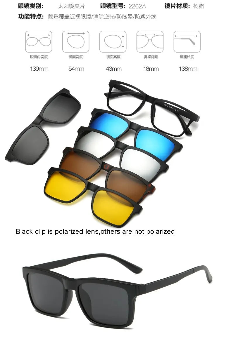 HJYFINO 5 lenes Magnet Sunglasses Clip Mirrored Clip on Sunglasses clip on glasses Polarization Clip Custom Prescription Myopia