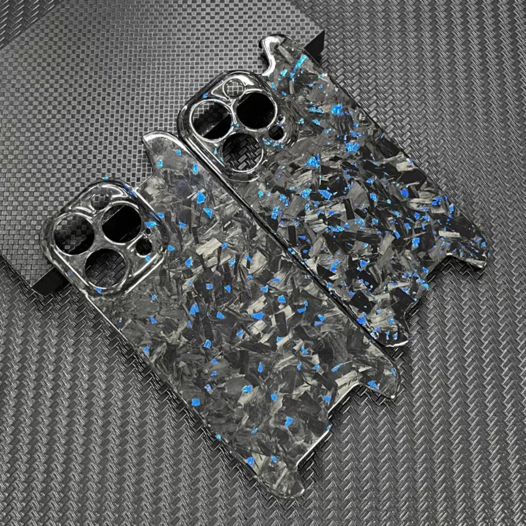 Glossy Forged Ultra Thin Genuine Pure Carbon Fiber Cover For iPhone 15 14 16 Pro Max Glitter Bling Irregular Shockproof Case