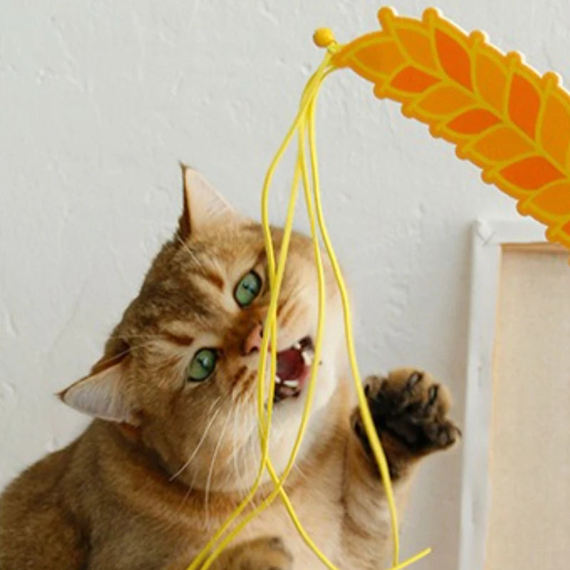 Cat Teaser Toy Felt Squeaky Bell Simulated Barley Scallions Shape Kitten Toy Fringe Interactive Cat Stick Toy Supplies