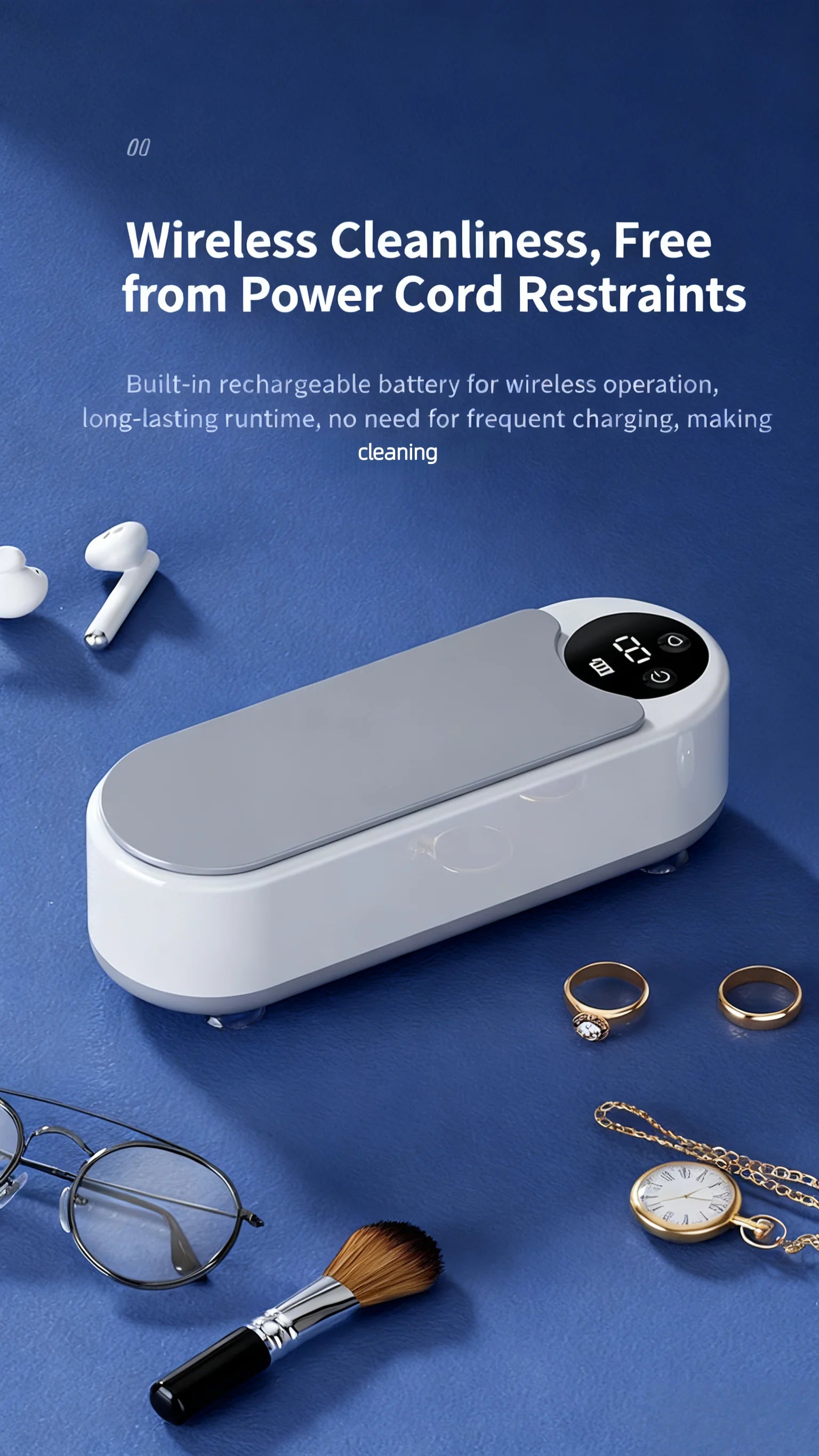 High Frequency Vibration Jewelry Cleaner 360° Automatic Deep Cleaning Tool Portable USB Rechargeable for Rings Watches Glasses