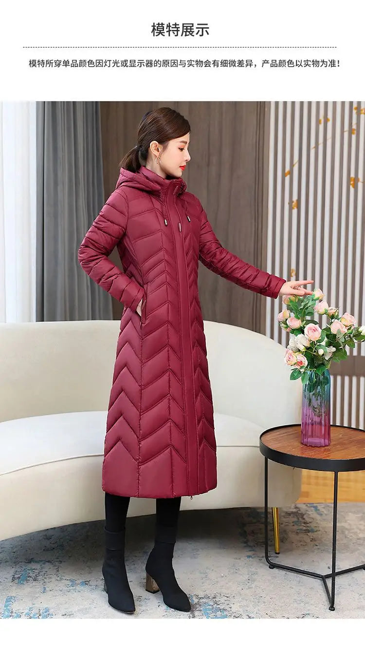 2025 NEW Winter Hooded Down Jacket 5XL Women's Warm Parka Fashion Down Cotton Women Long Coat Slim Temperament Female Overcoat