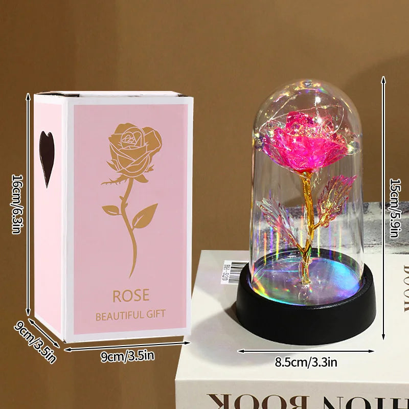 Eternal Rose Flowers Artificial Foil Flower in Glass Glow Immortal Flower LED Roses Lamp Flores Eternas Valentine's Day Gift