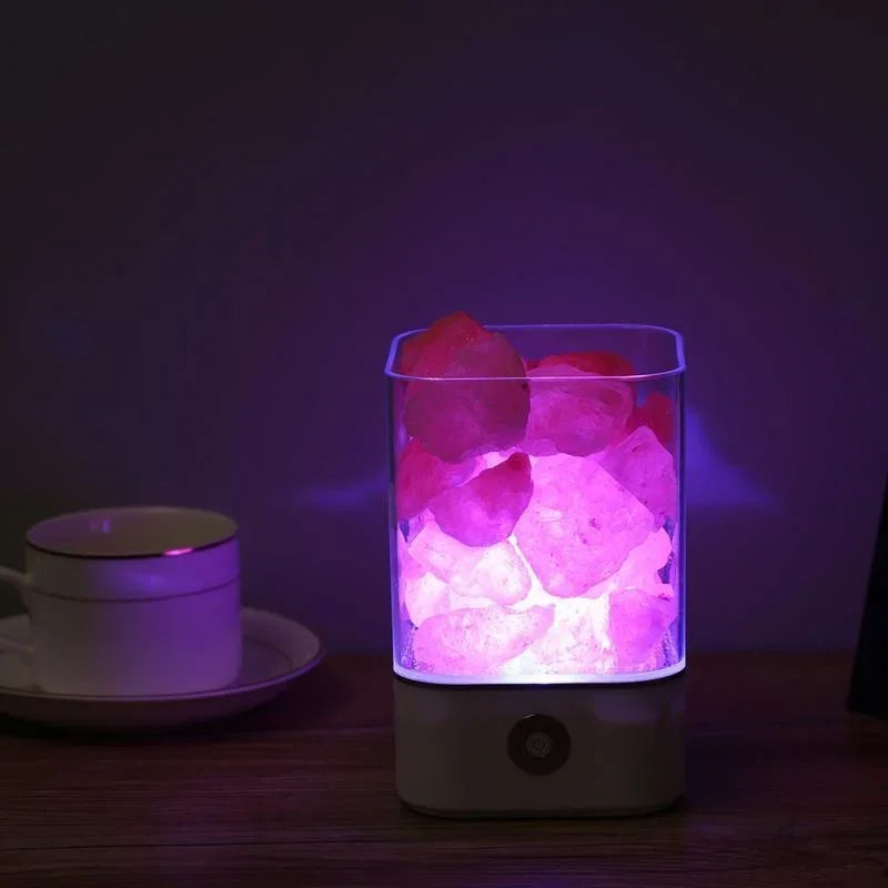 Natural Himalayan Salt Crystal Lamp USB 7 Color Changing Night Light for Health Relaxation Bedroom Bedside Home Decor