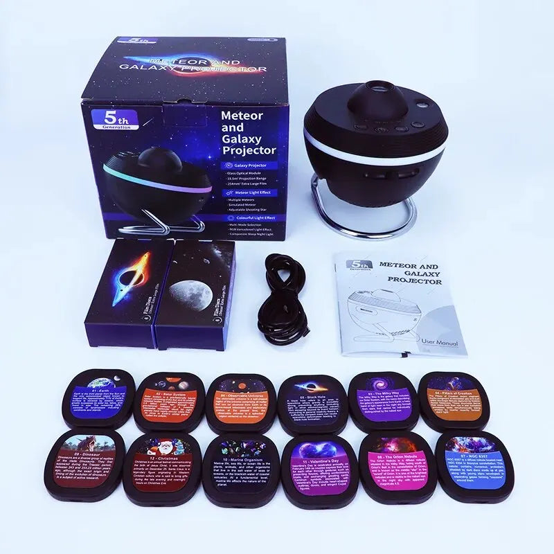 12 IN 1 Galaxy Star Projector with Meteor Ultra Clear Night Light Lamp Rotary Space Ball Planetarium Projector Lights for Kids G
