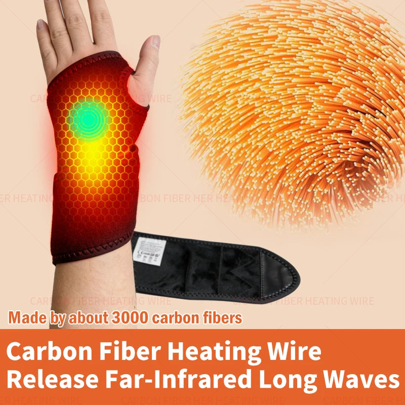 Carbon Fiber Heated Wrist Brace with Vibration Massager Relieves Arthritis, Tenosynovitis, Wrist Joint Sports Strain Recovery